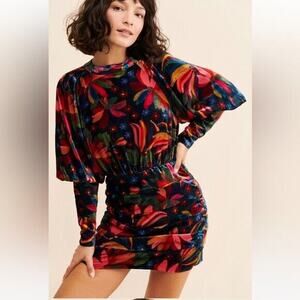 FARM RIO Dress. Black Banana Sky, Velvet, Size Large, New